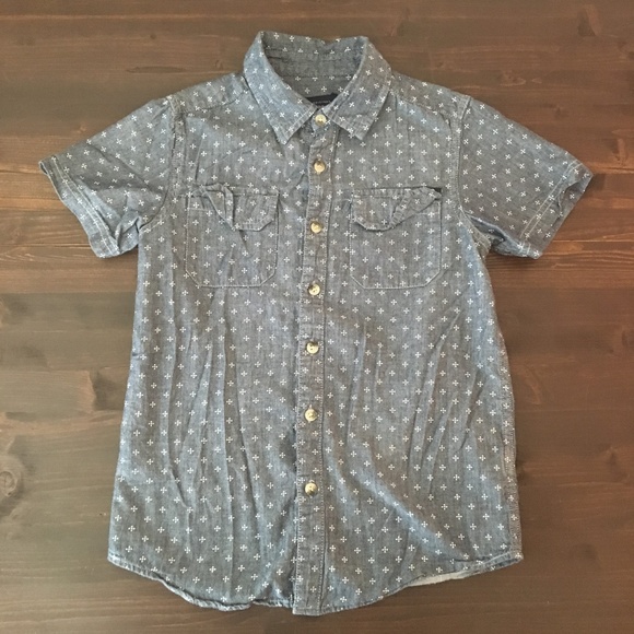 Lucky Brand Other - Lucky Brand Boys Blue Chambray Printed Button Up S